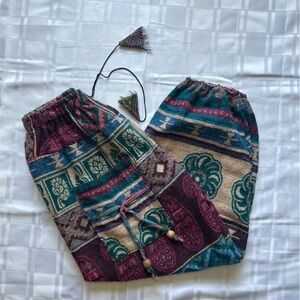 Multi-print Bohemian Style Loose Fit Tapped Ankle Pants